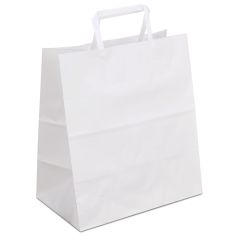 Крафт-пакет 26х16х29 білий з пласкими ручками "на винос"