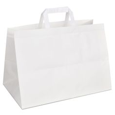 Крафт-пакет 35х23х25 білий з пласкими ручками "на винос"