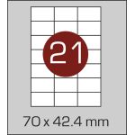 Етикетки самоклеючі (70 х 42,4 мм) - 21 шт. на  А4, 100 аркушів в  картонній упаковці
