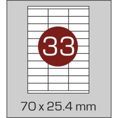 Этикетки самоклеящиеся (70 х 25,4 мм) - 33 шт. на  А4, 100 листов в картонной упаковке