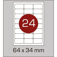 Этикетки самоклеящиеся (64 х 34 мм) c закругленными углами - 24 шт. на А4, 100 листов в картонной  упаковке